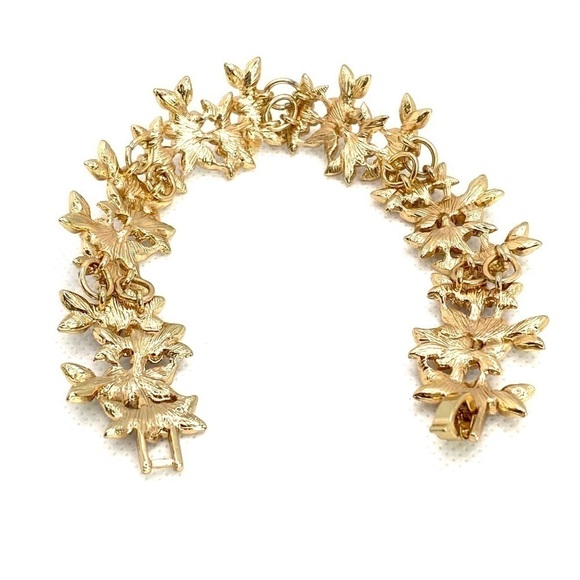 Bracelet Gold Tone With Flowers 8” - Picture 13 of 13